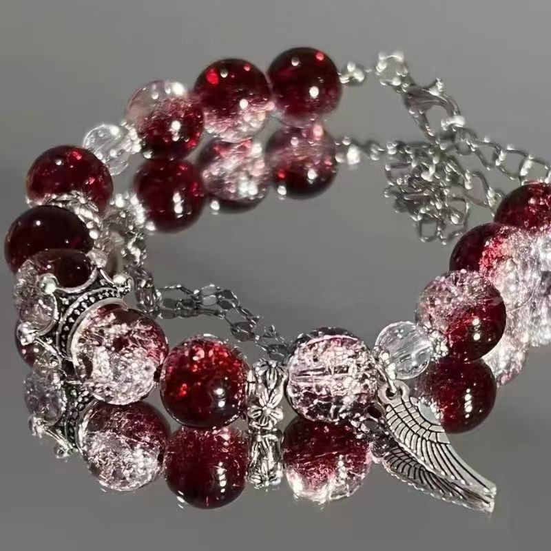 Lovely Glass Bracelet with beautiful crackle beads and cute pendant，48 options