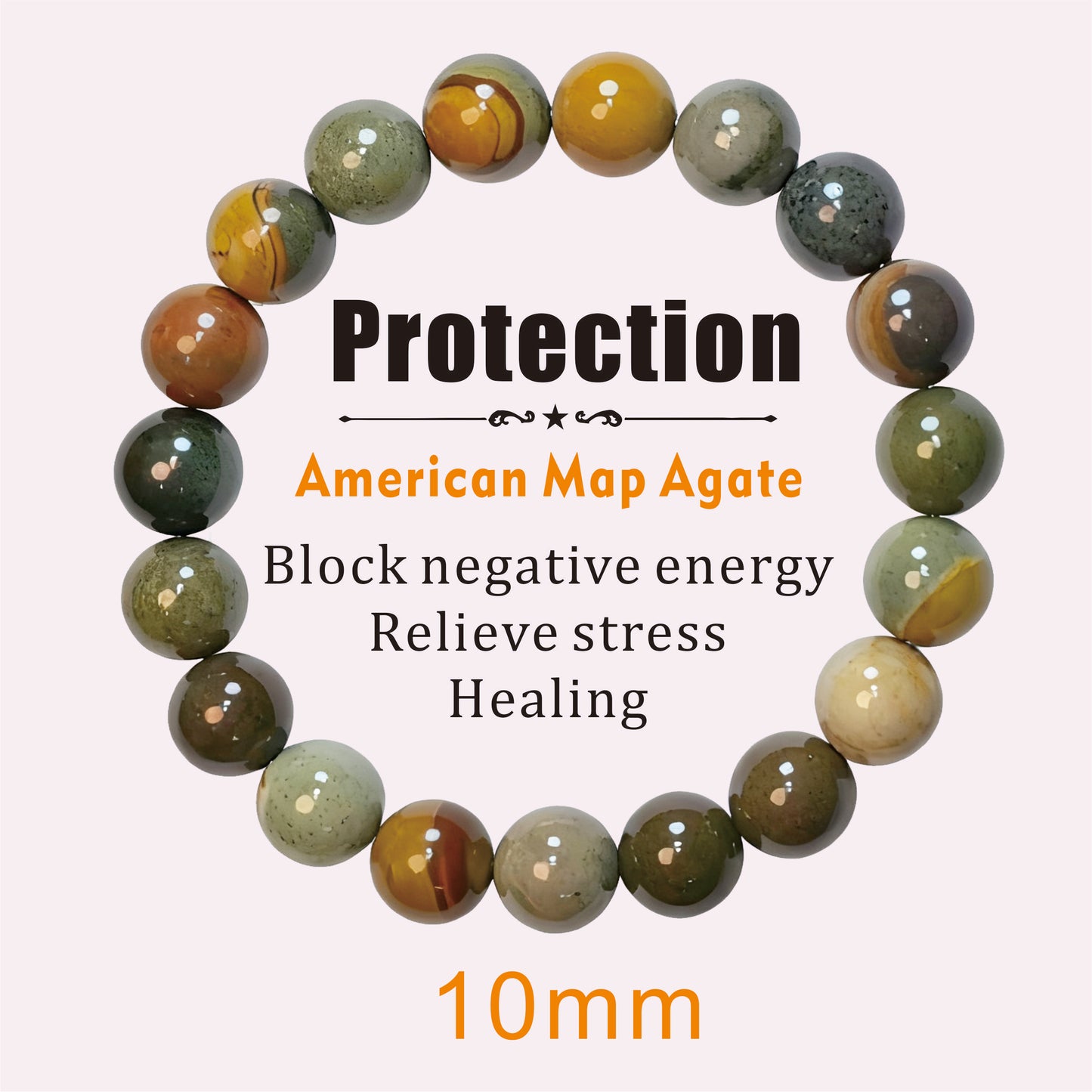 10mm American Map Agate Bracelet