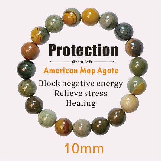 10mm American Map Agate Bracelet