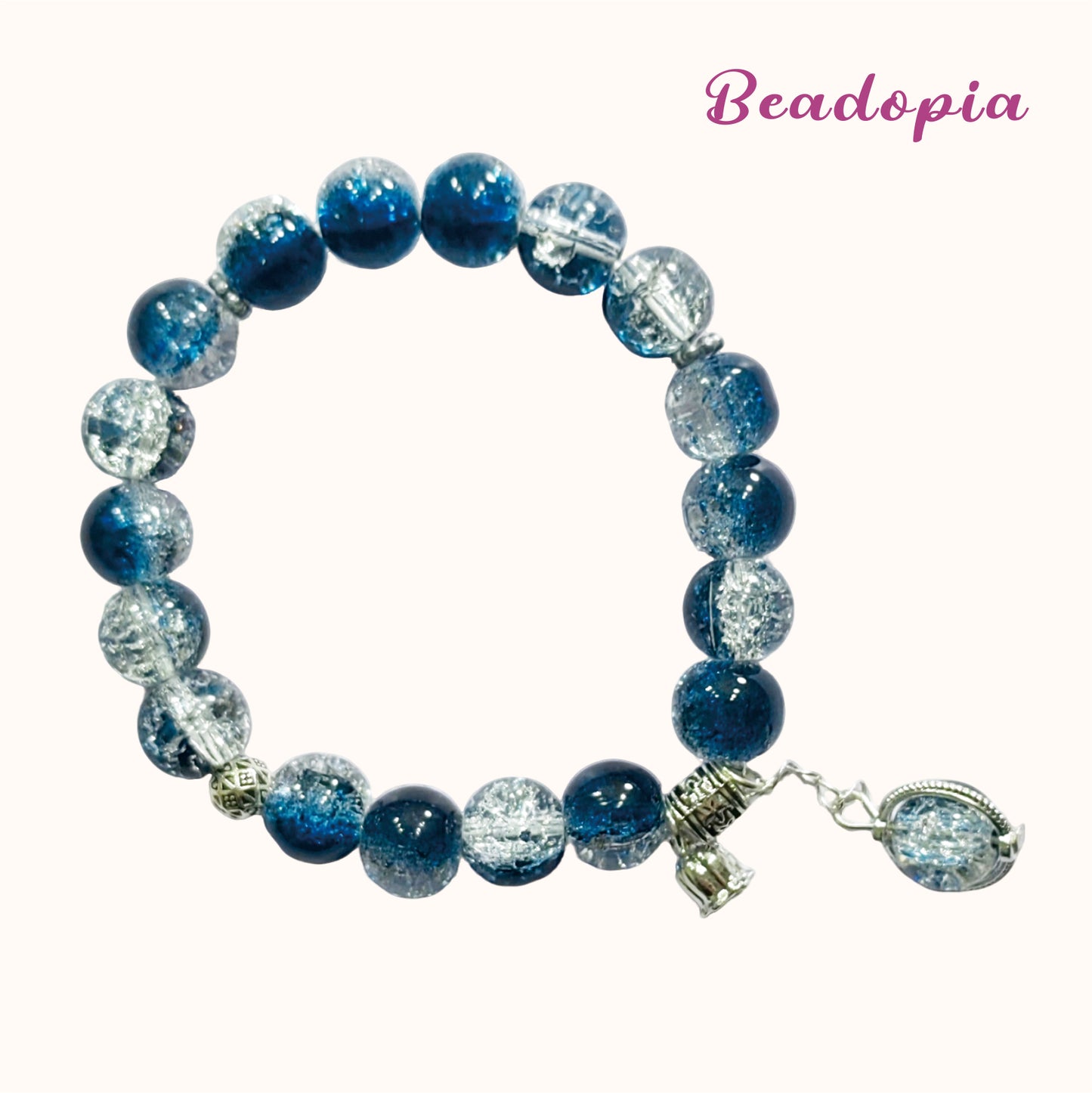 Lovely Glass Bracelet with beautiful crackle beads and cute pendant，48 options