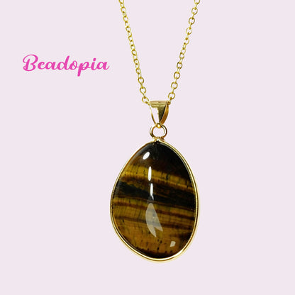 Elegant necklace with golden chain and gem pendant, 9 styles available