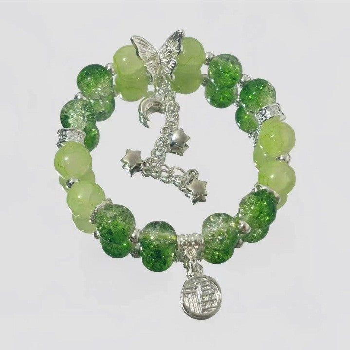 Lovely Glass Bracelet with beautiful crackle beads and cute pendant，48 options