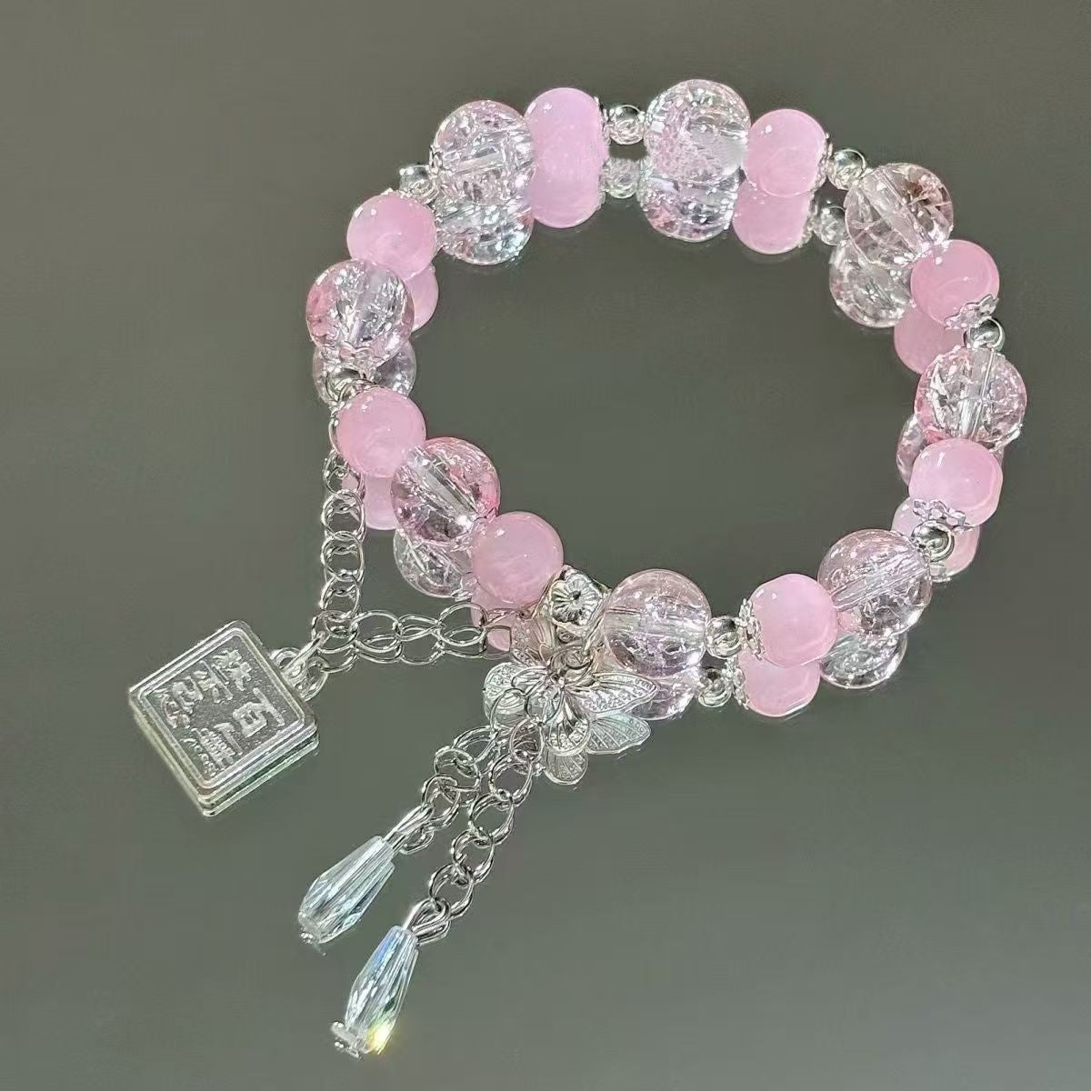 Lovely Glass Bracelet with beautiful crackle beads and cute pendant，48 options