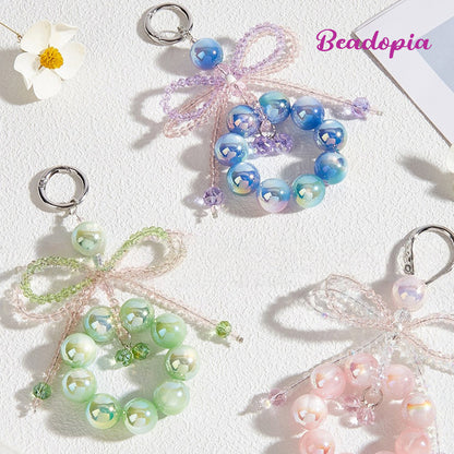 Optical UV resin beads phone chain with crystal seed beads bow