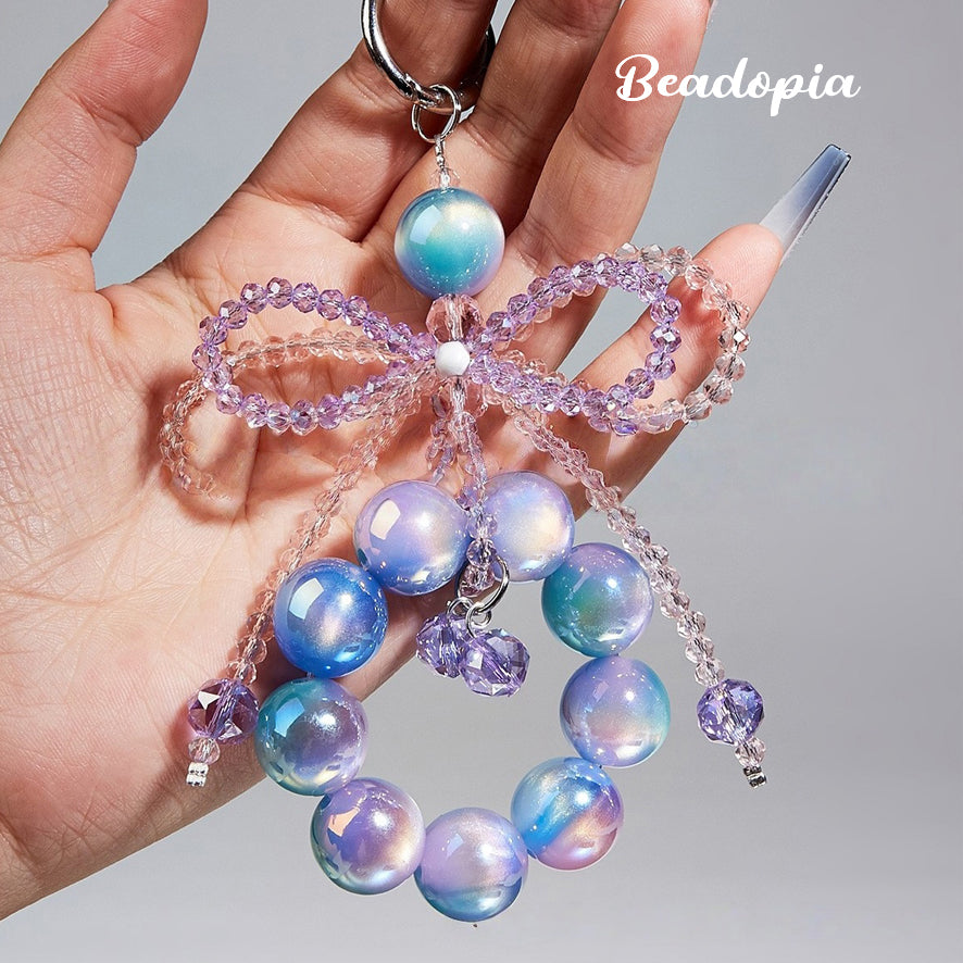 Optical UV resin beads phone chain with crystal seed beads bow