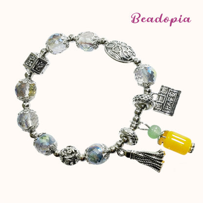 Lovely Glass Bracelet with beautiful crackle beads and cute pendant，48 options