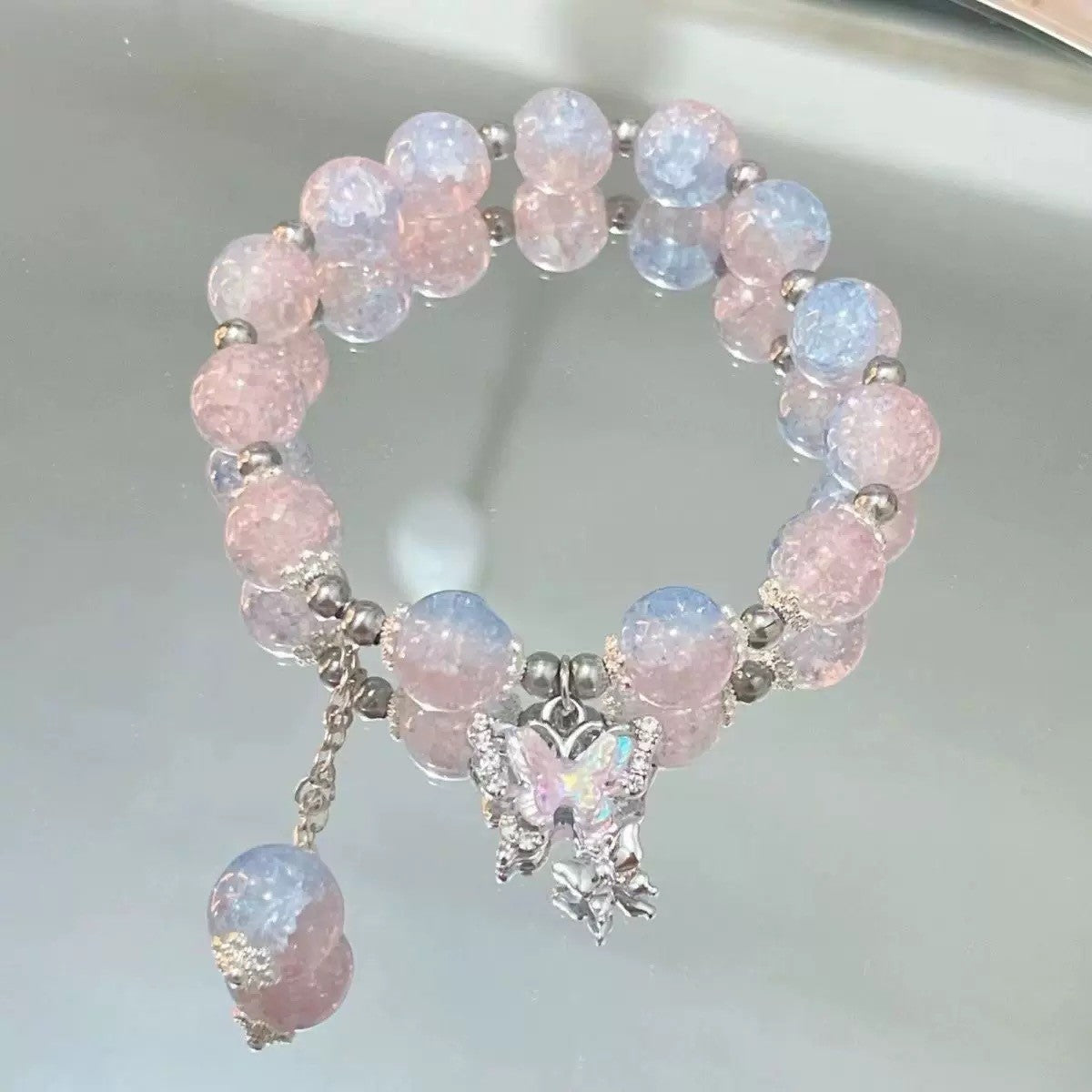 Lovely Glass Bracelet with beautiful crackle beads and cute pendant，48 options
