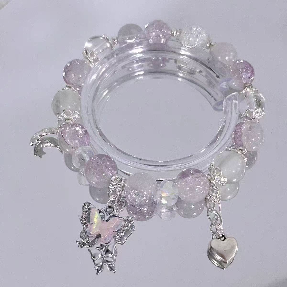 Lovely Glass Bracelet with beautiful crackle beads and cute pendant，48 options