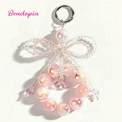 Optical UV resin beads phone chain with crystal seed beads bow