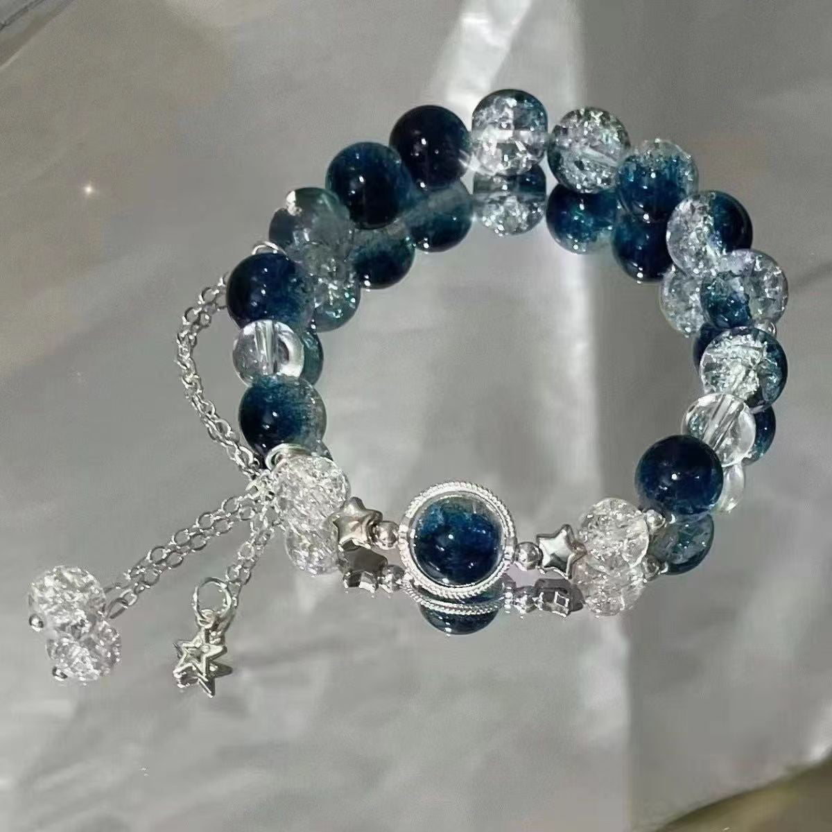 Lovely Glass Bracelet with beautiful crackle beads and cute pendant，48 options