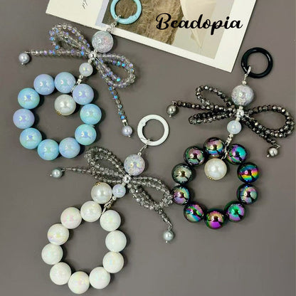 Cute phone chain with acrylic beads & crystal bow