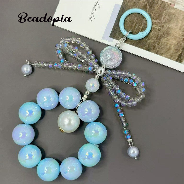 Cute phone chain with acrylic beads & crystal bow