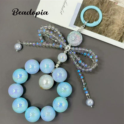 Cute phone chain with acrylic beads & crystal bow
