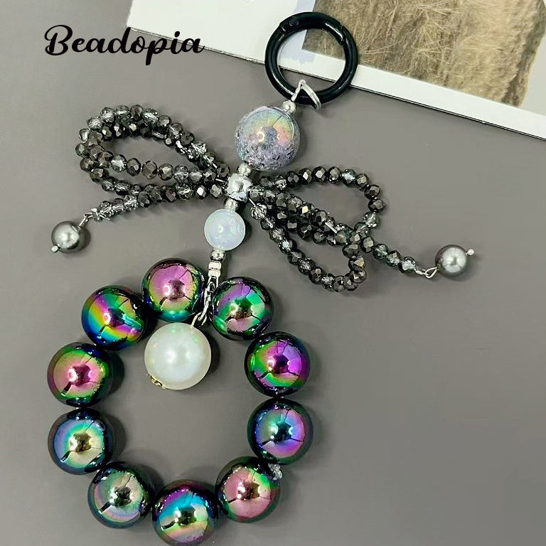 Cute phone chain with acrylic beads & crystal bow