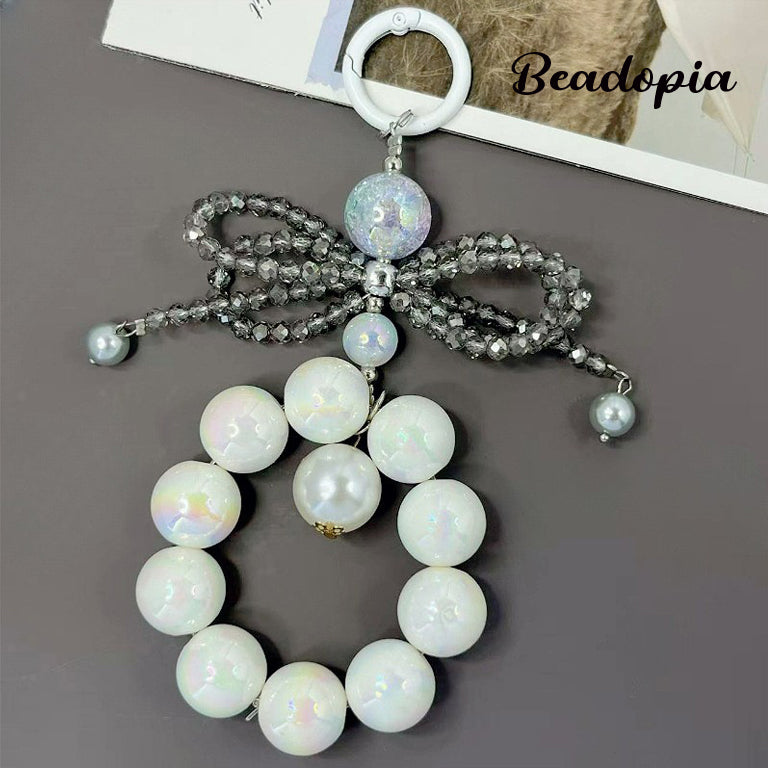 Cute phone chain with acrylic beads & crystal bow