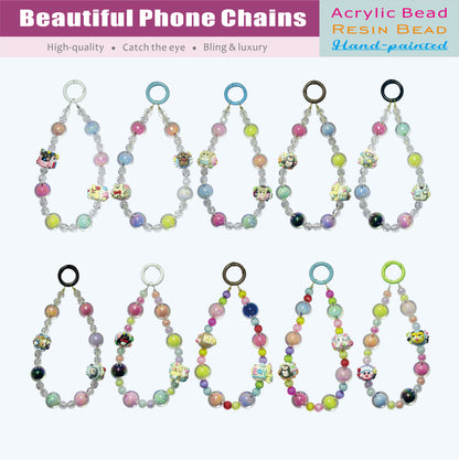 【Blind Bag -- Acrylic Phone Chain-MIX】Open in Tiktok Live，High Quality hand painted acrylic phones chain with bling beads and cute design mobile chains