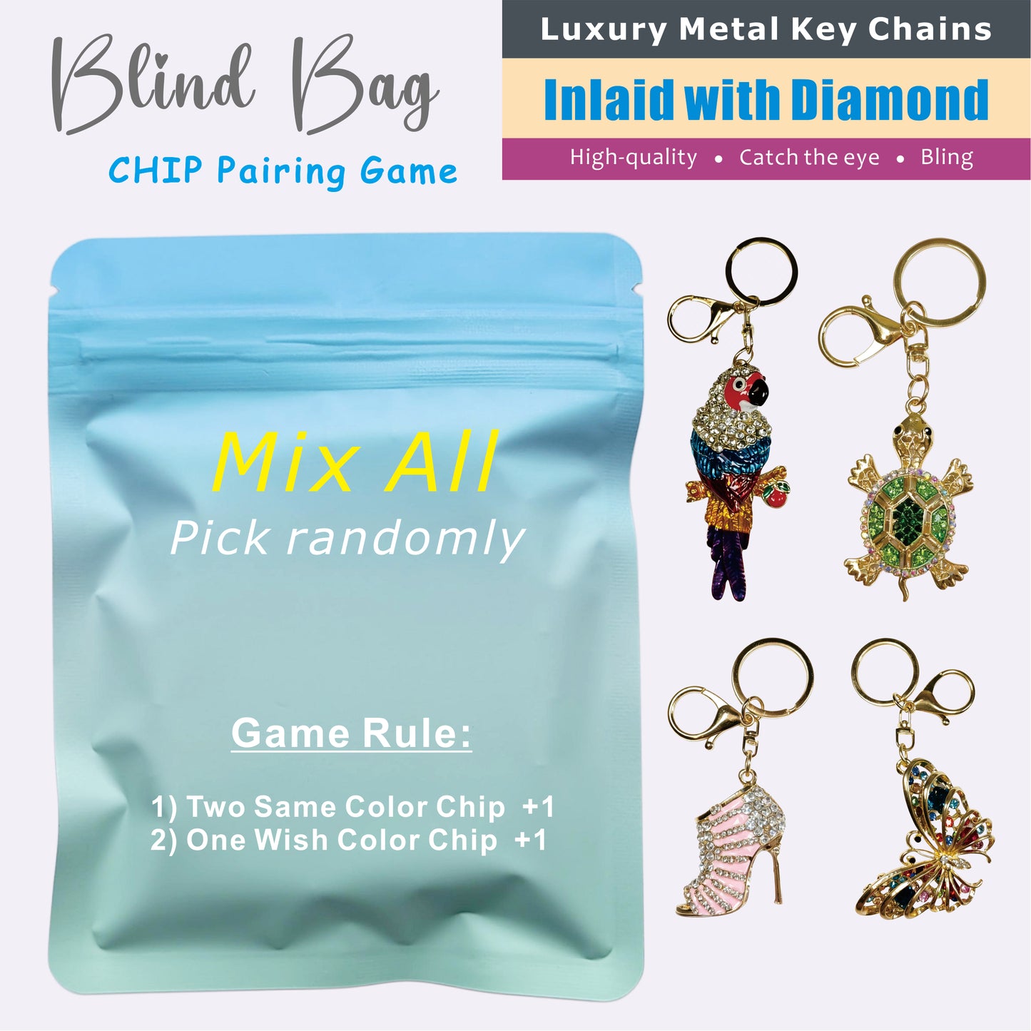 【Blind Bag -- Metal Key Chains-MIX】Open in Tiktok Live, Diamond Encrusted Pendant Key Chain, Bling Key Chain