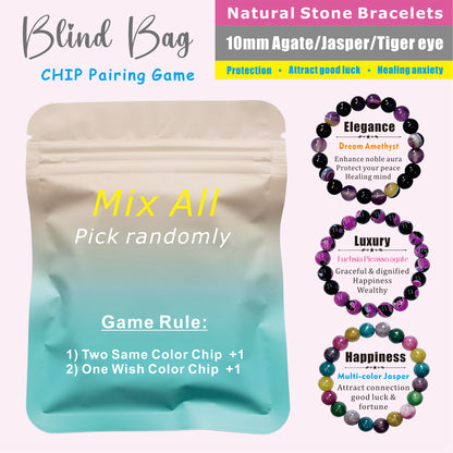【Blind Bag -- Natural Stone Bracelets-MIX】Open in Tiktok Live，High Quality Agate bracelet, Jasper bracelet, Tiger's eye bracelet