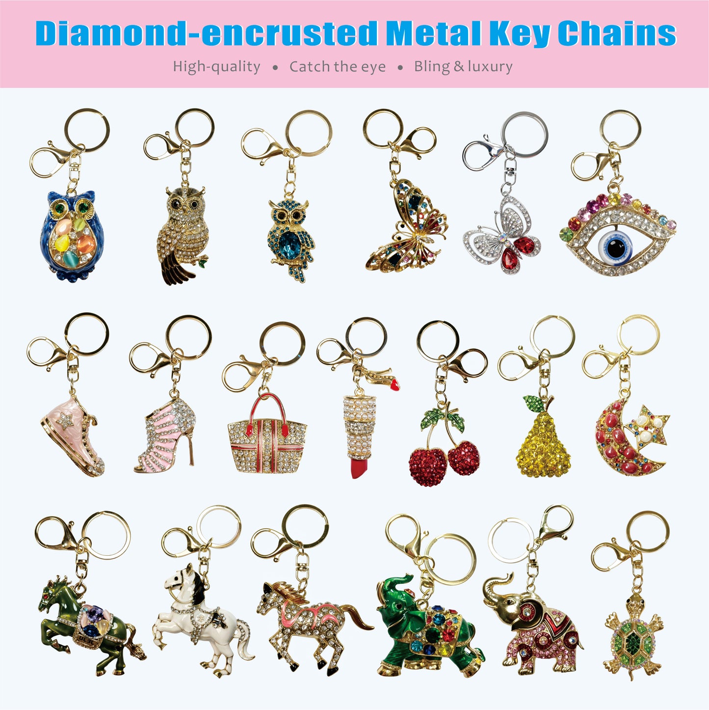 【Blind Bag -- Metal Key Chains-MIX】Open in Tiktok Live, Diamond Encrusted Pendant Key Chain, Bling Key Chain