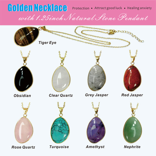 Elegant necklace with golden chain and gem pendant, 9 styles available