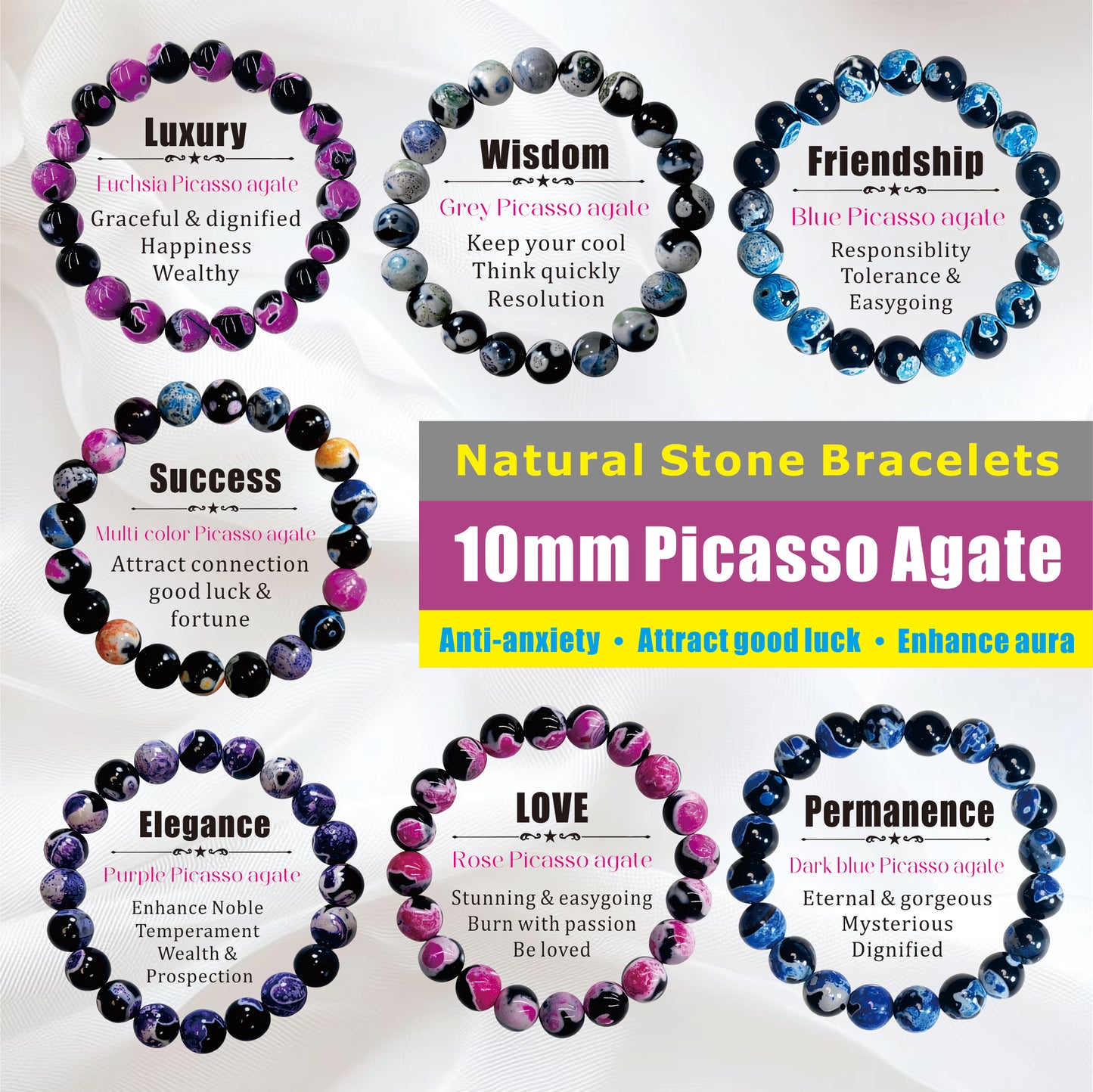 【Sticker Pairing -- Natural Stone Bracelet-MIX 】Open in Tiktok Live，High quality Agate bracelet, Jasper bracelet, Tiger's eye bracelet