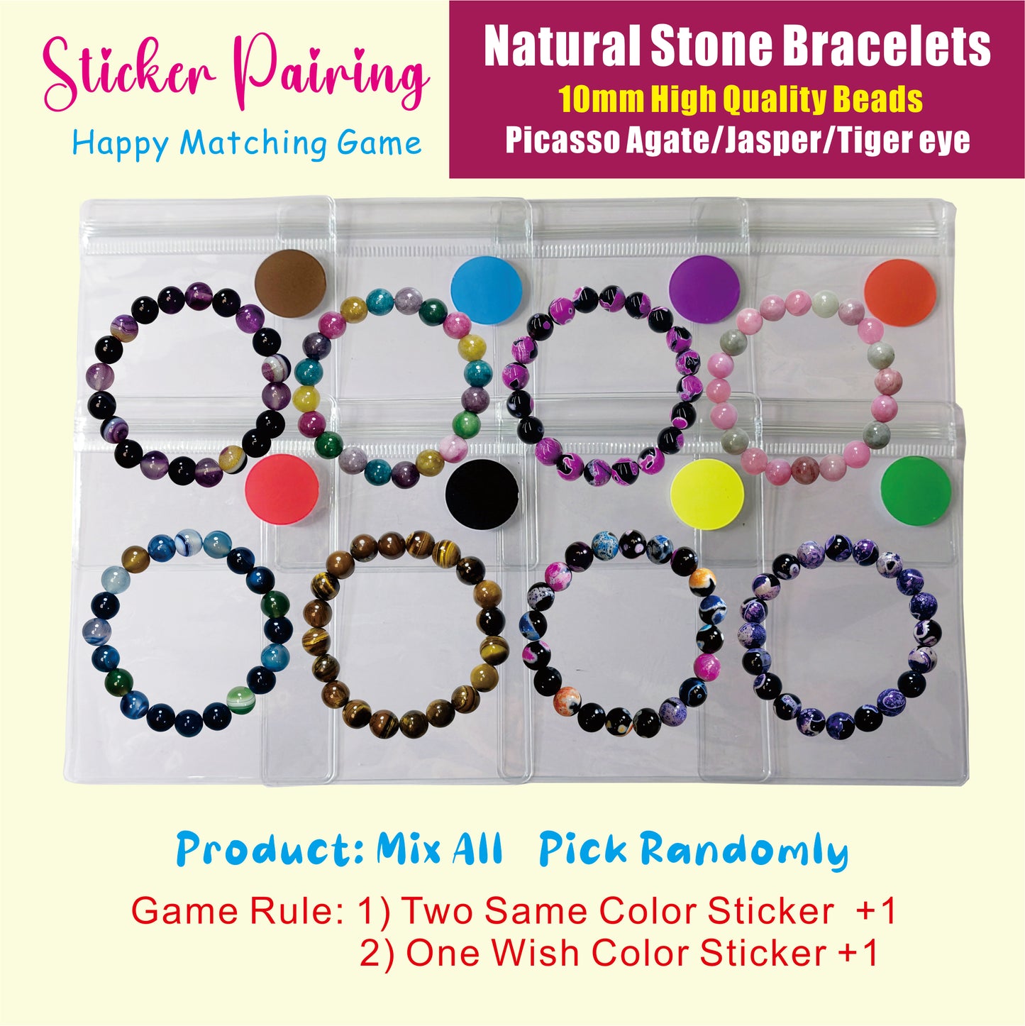 【Sticker Pairing -- Natural Stone Bracelet-MIX 】Open in Tiktok Live，High quality Agate bracelet, Jasper bracelet, Tiger's eye bracelet