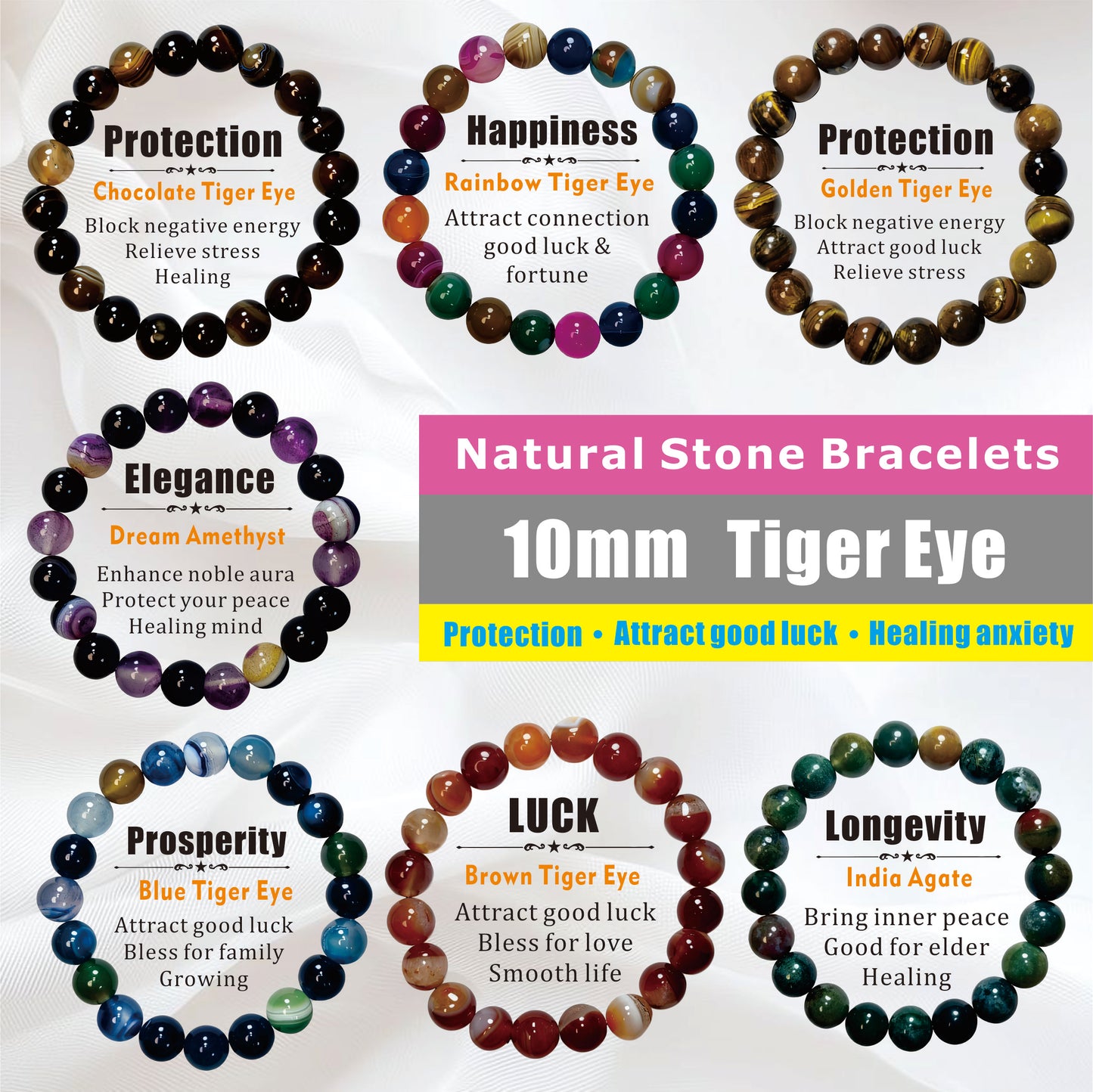 【Sticker Pairing -- Natural Stone Bracelet-MIX 】Open in Tiktok Live，High quality Agate bracelet, Jasper bracelet, Tiger's eye bracelet