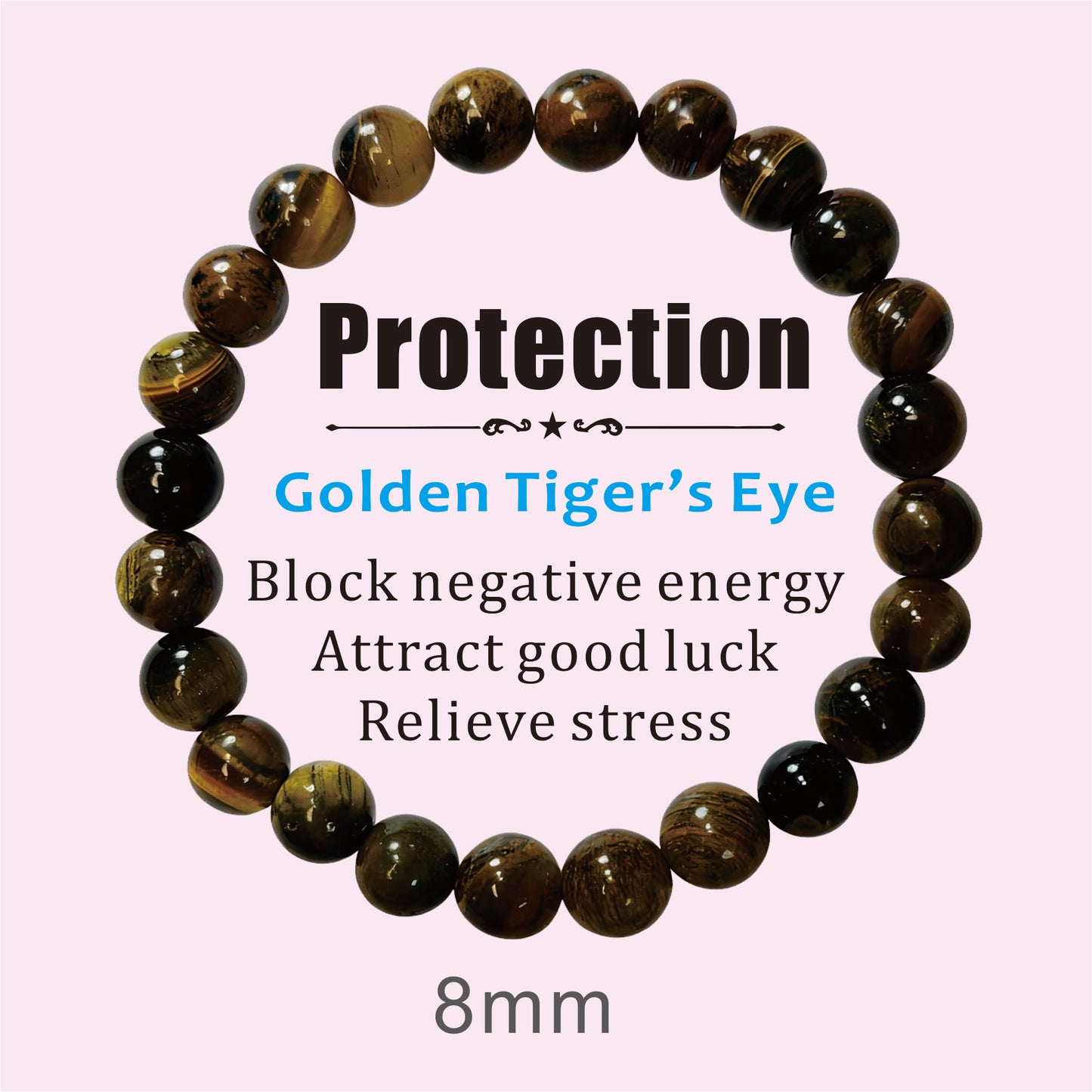 8mm Golden Tiger's Eye Bracelet, handmade, healing, anti-anxiety