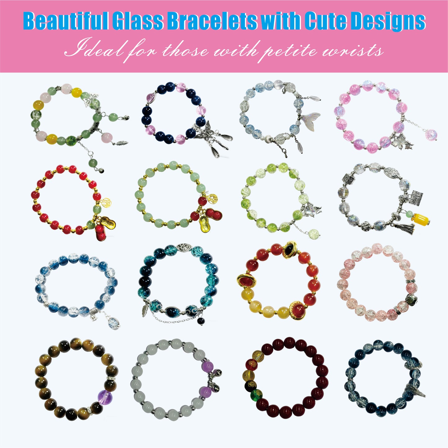 【Sticker Pairing -- Cute Glass Bracelets-MIX】Open in Tiktok Live，lovely bracelet with petty glass crackle beads, new design